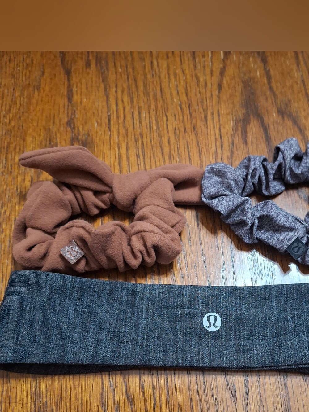 Lululemon Athletica Gray Headband with Brown and Heather Gray Scrunchies